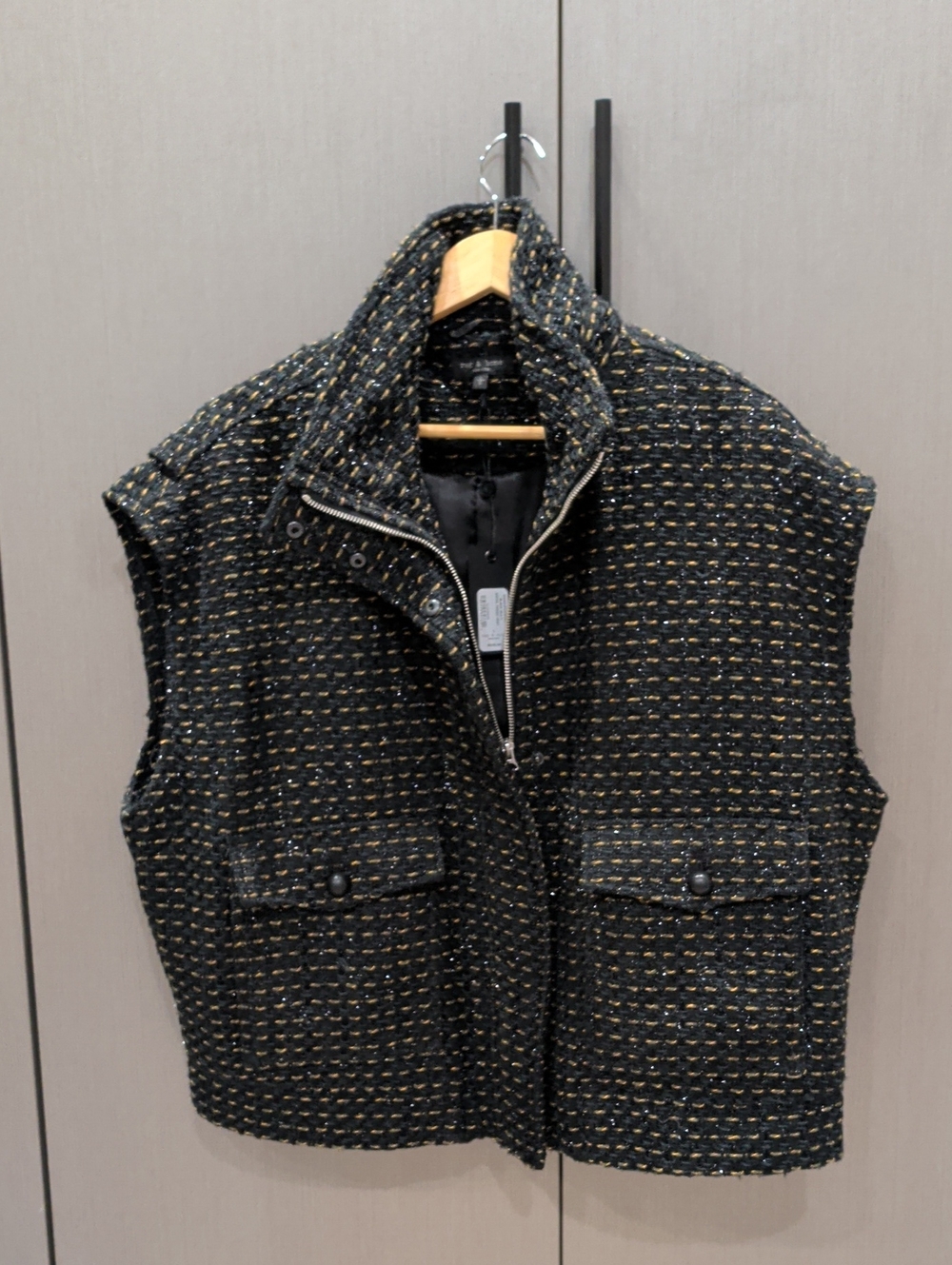 rag & bone Black Tweed Vest with Gold Threading NWT